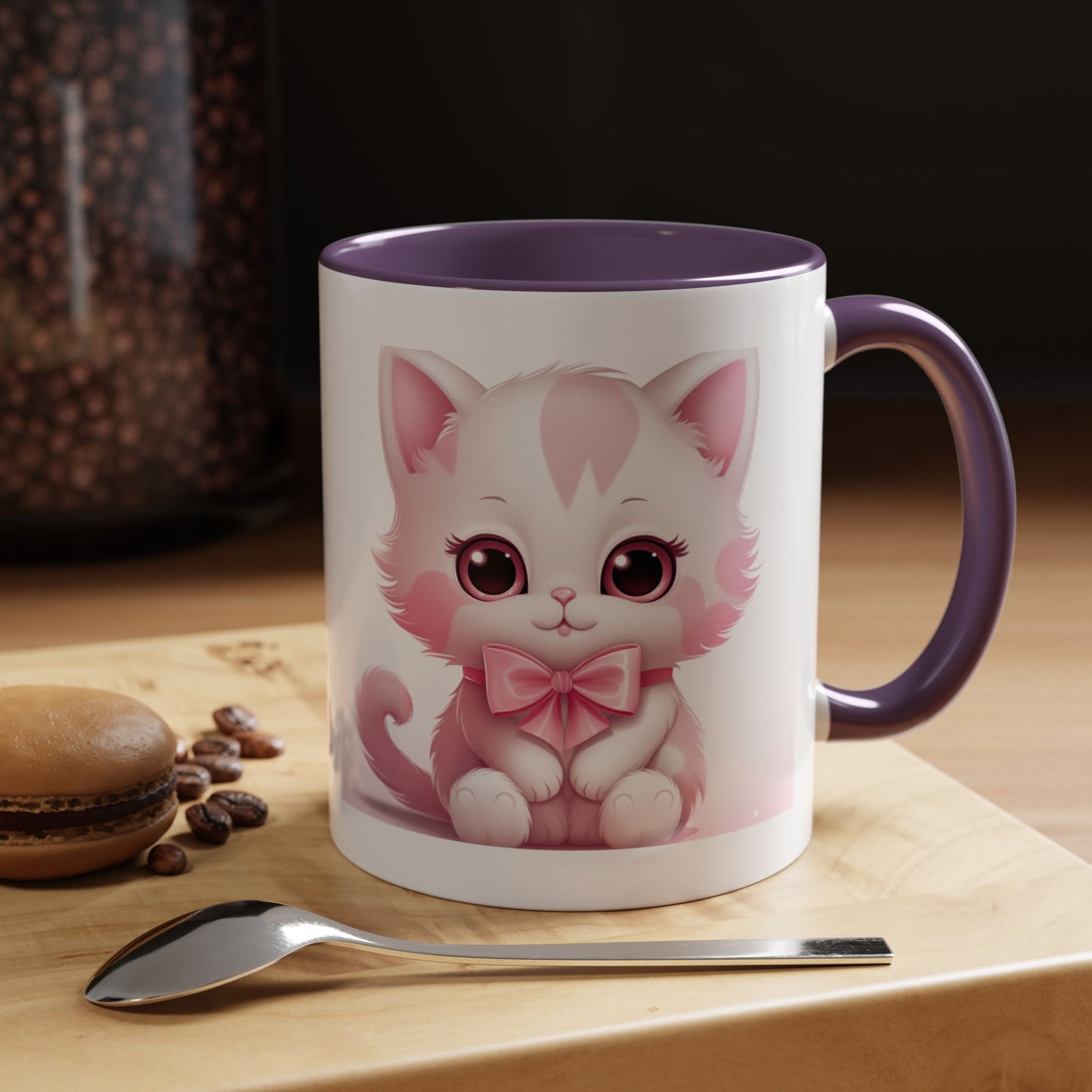 Cute Pink Kitty Accent Coffee Mug — Adorable Cat Design, Gift for Cat Lovers