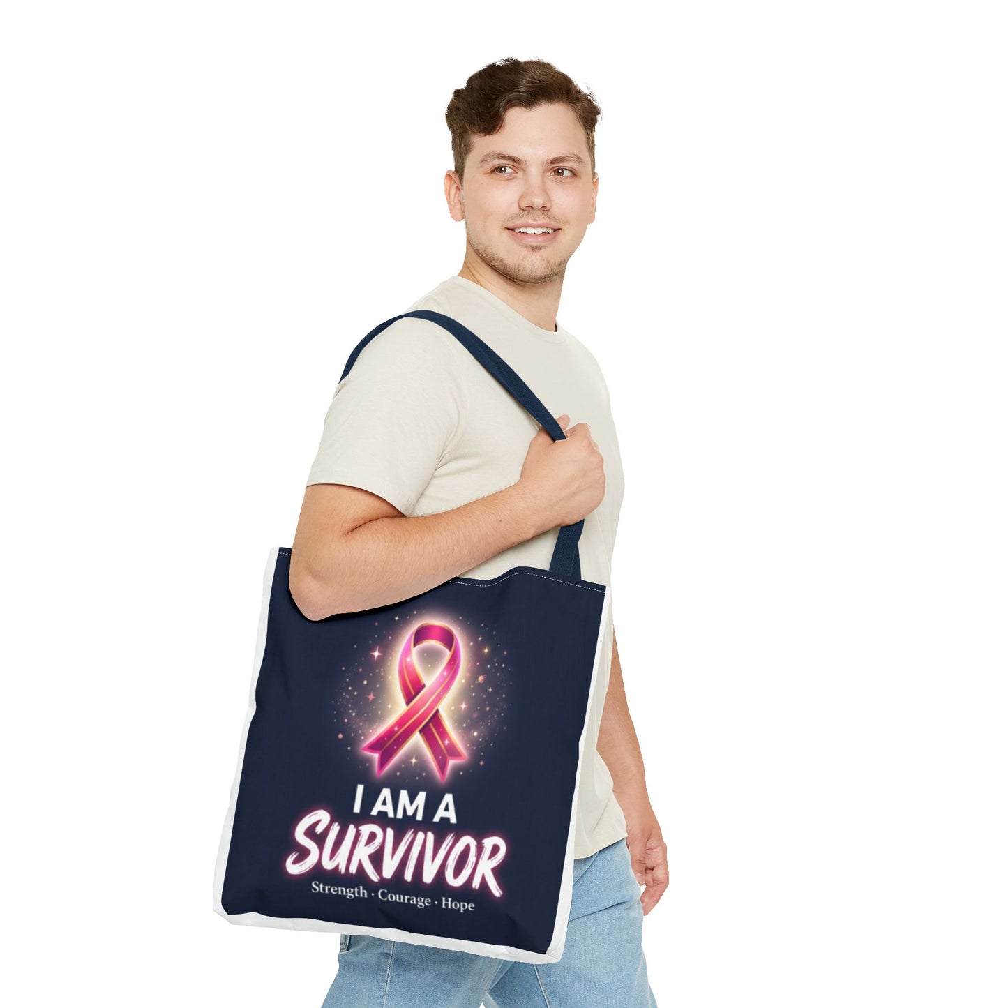 Survivor Ribbon Tote Bag — "I Am A Survivor" Breast Cancer Awareness Tote