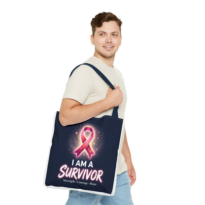 Survivor Ribbon Tote Bag — "I Am A Survivor" Breast Cancer Awareness Tote