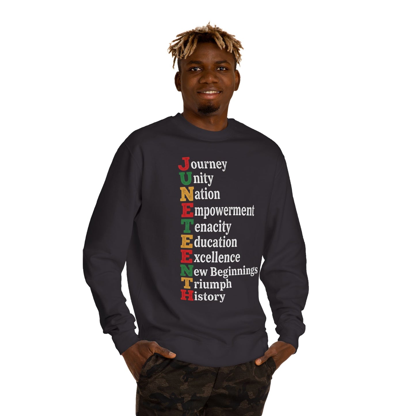 Juneteenth Crewneck Sweatshirt — "JUNETEENTH" Acrostic: Journey, Unity, Nation, Empowerment