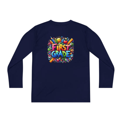 First Grade Youth Long Sleeve Tee — Colorful Back-to-School Shirt