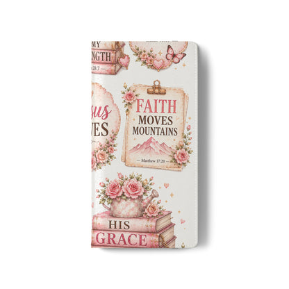 Christian Floral Phone Flip Case — "Jesus Saves" & Inspirational Scripture Wallet Cover
