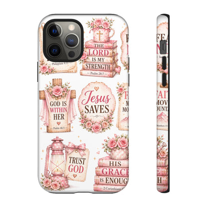 Faith Phone Case — 'Jesus Saves' Floral Christian Scripture iPhone Case