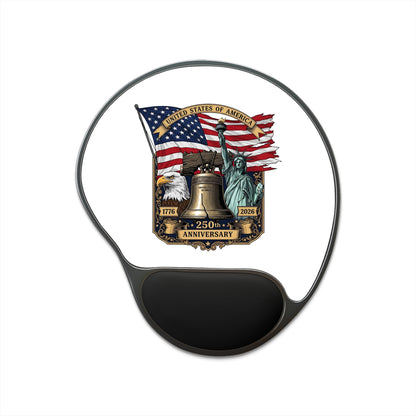 Patriotic 250th Anniversary Mouse Pad with Wrist Rest — Liberty Bell & Statue of Liberty Design