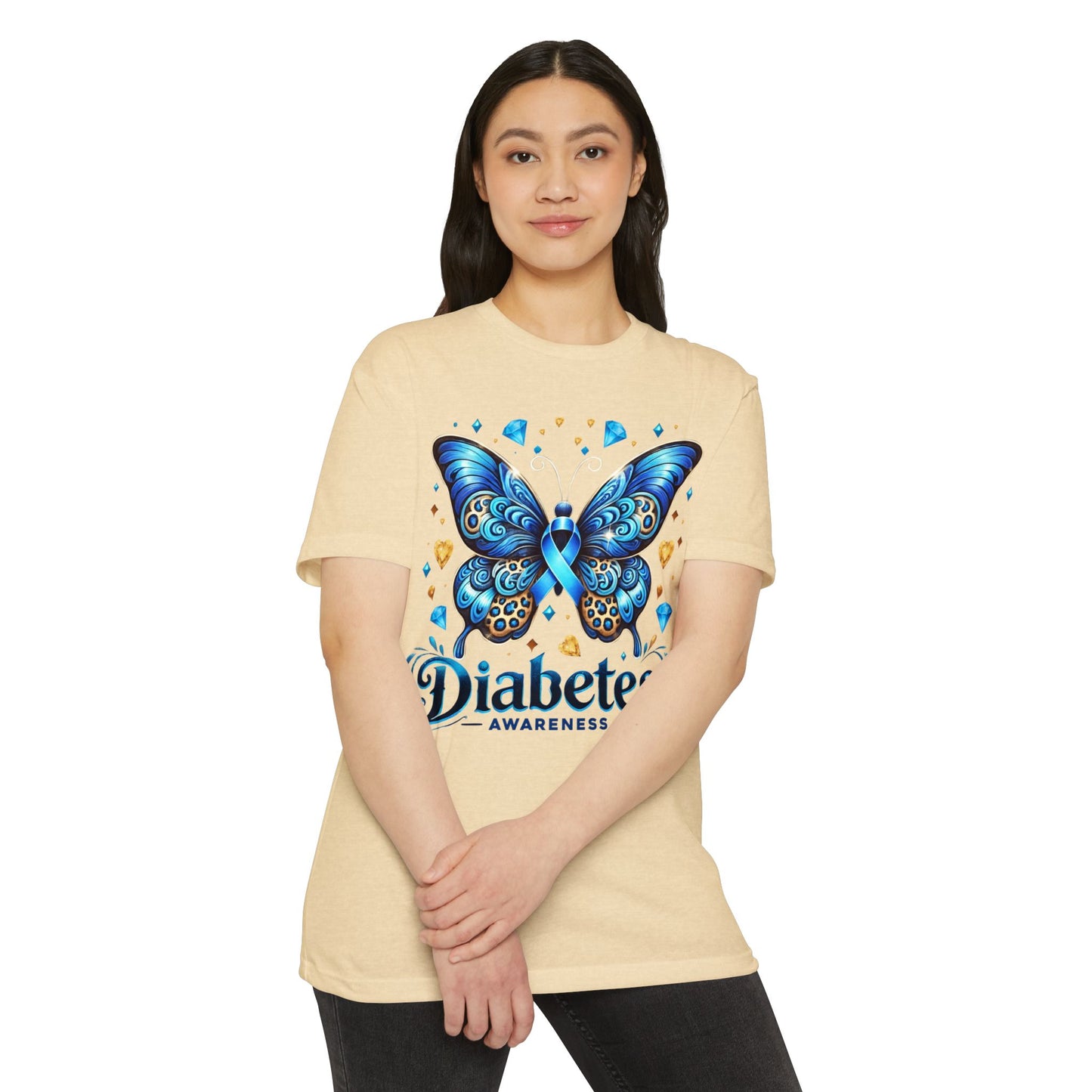 Diabetes Awareness Butterfly T-Shirt — Blue Ribbon Support Tee