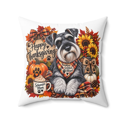 Happy Thanksgiving Schnauzer Pillow — Fall Decor Square Cushion