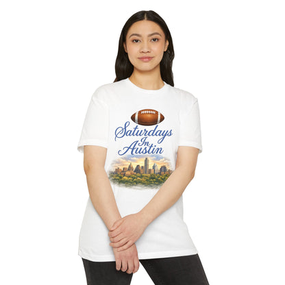 Saturdays in Austin Football T-Shirt — Austin Skyline Game Day Tee