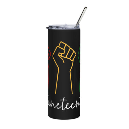 Juneteenth Fist Stainless Tumbler — 20oz Black Insulated Cup
