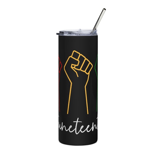 Juneteenth Fist Stainless Tumbler — 20oz Black Insulated Cup