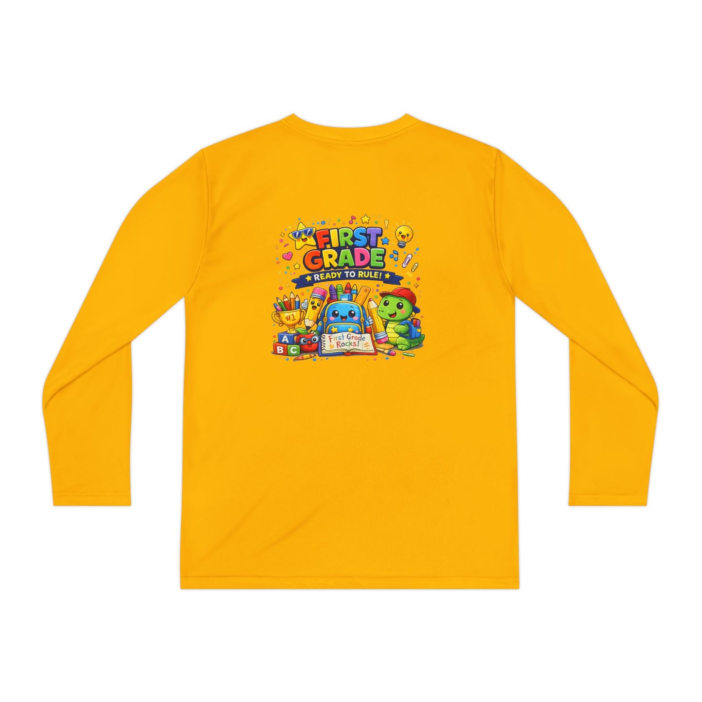 First Grade Ready Youth Long Sleeve Tee — "First Grade Here I Come" Back-to-School Shirt