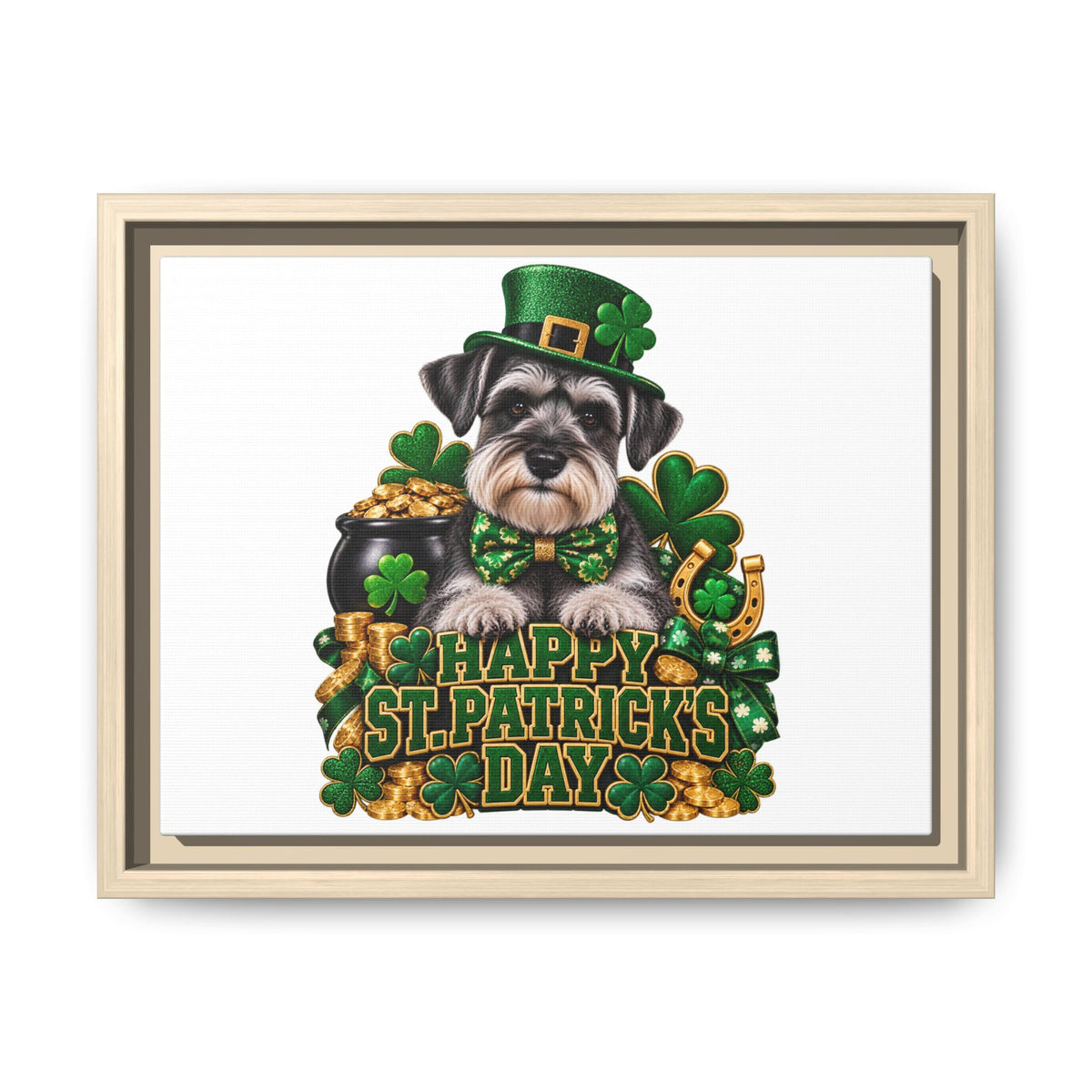 Happy St. Patrick’s Day Schnauzer Framed Canvas