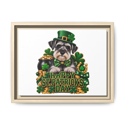Happy St. Patrick’s Day Schnauzer Framed Canvas