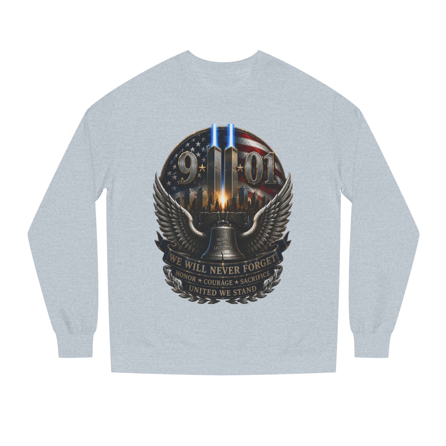 9/11 Memorial Sweatshirt — We Will Never Forget Tribute Crewneck