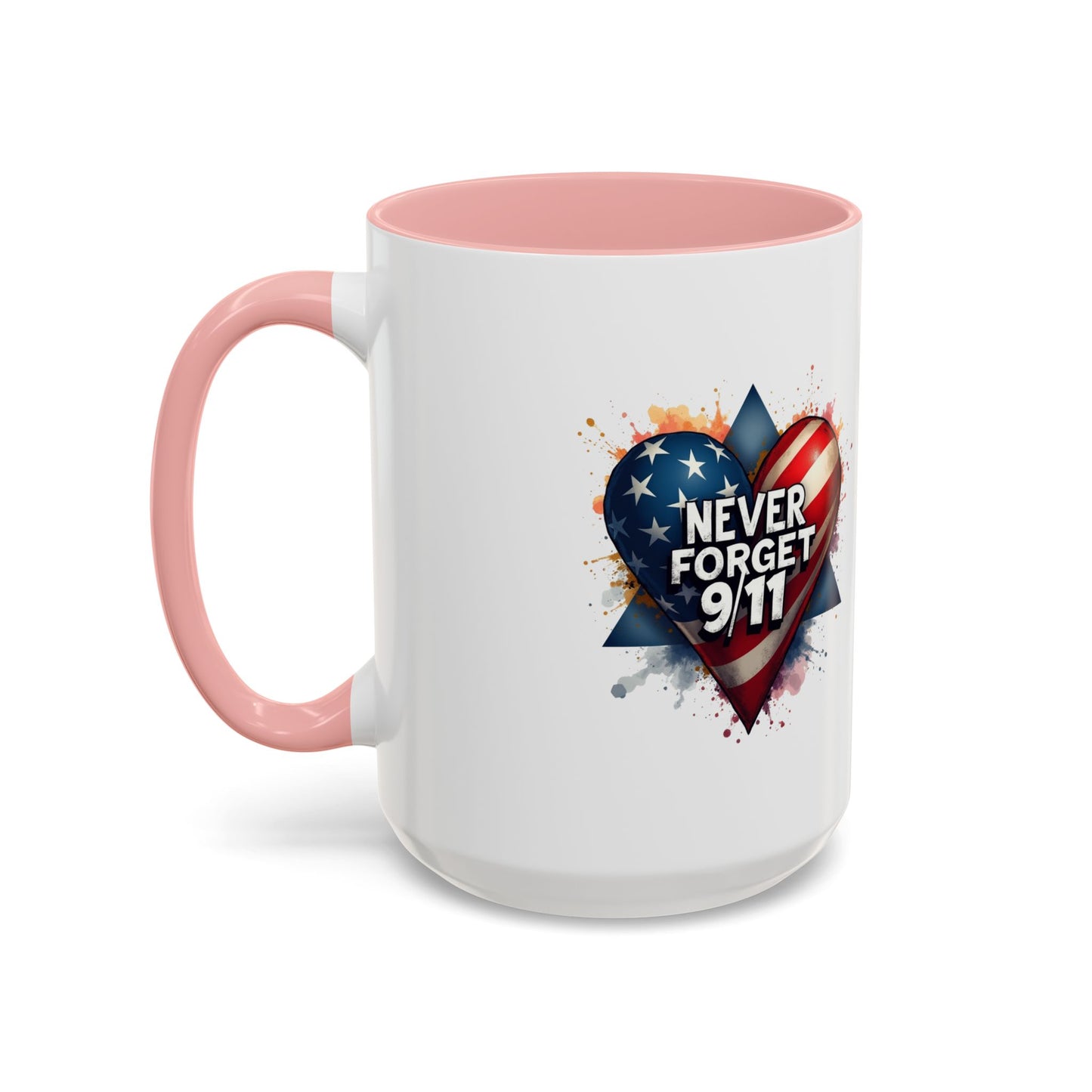 Never Forget 9/11 Heart Accent Coffee Mug – Patriotic Memorial 11/15oz