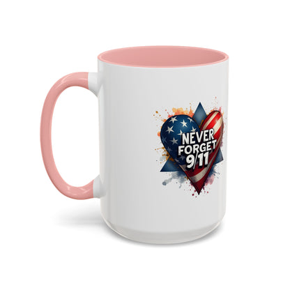 Never Forget 9/11 Heart Accent Coffee Mug – Patriotic Memorial 11/15oz