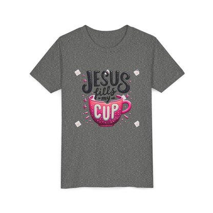 Jesus Fills My Cup Youth Tee — Christian Faith Kids Shirt