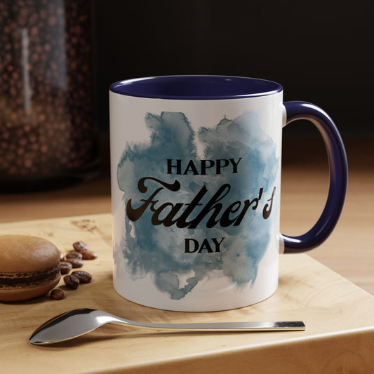 Happy Father's Day Coffee Mug — Blue Watercolor Accent