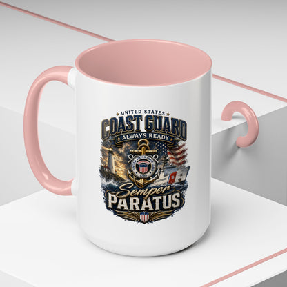 Coast Guard Semper Paratus Accent Coffee Mug – Patriotic Military Gift (11/15oz)