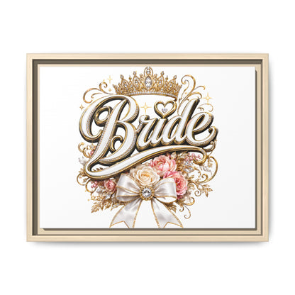 Framed Bride Canvas Wall Art — Elegant Bridal Crown & Floral Wedding Decor