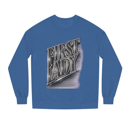First Lady Graphic Sweatshirt — Retro Metallic Typography Crewneck