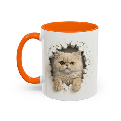 Cat Peeking Accent Coffee Mug — Cute Persian Cat Design (11/15oz)