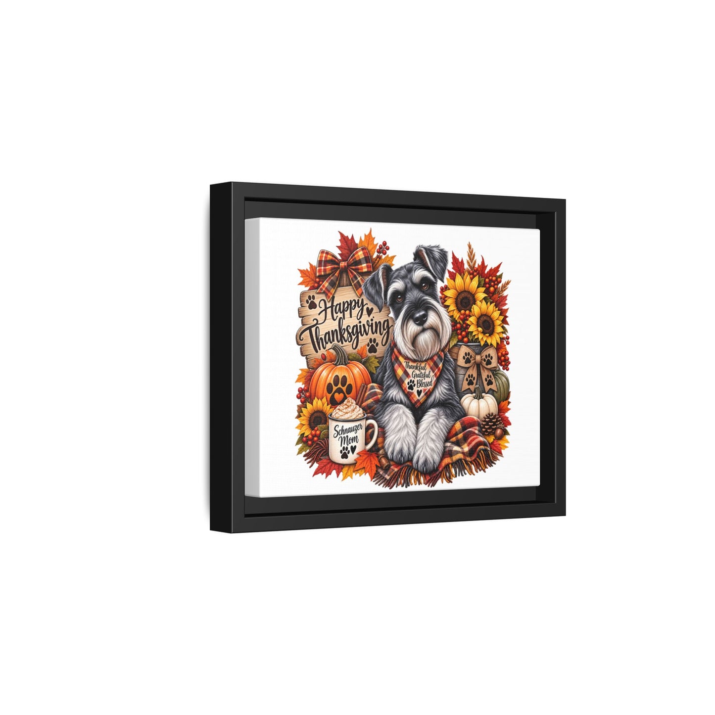 Happy Thanksgiving Schnauzer Framed Canvas — Autumn Dog Wall Art
