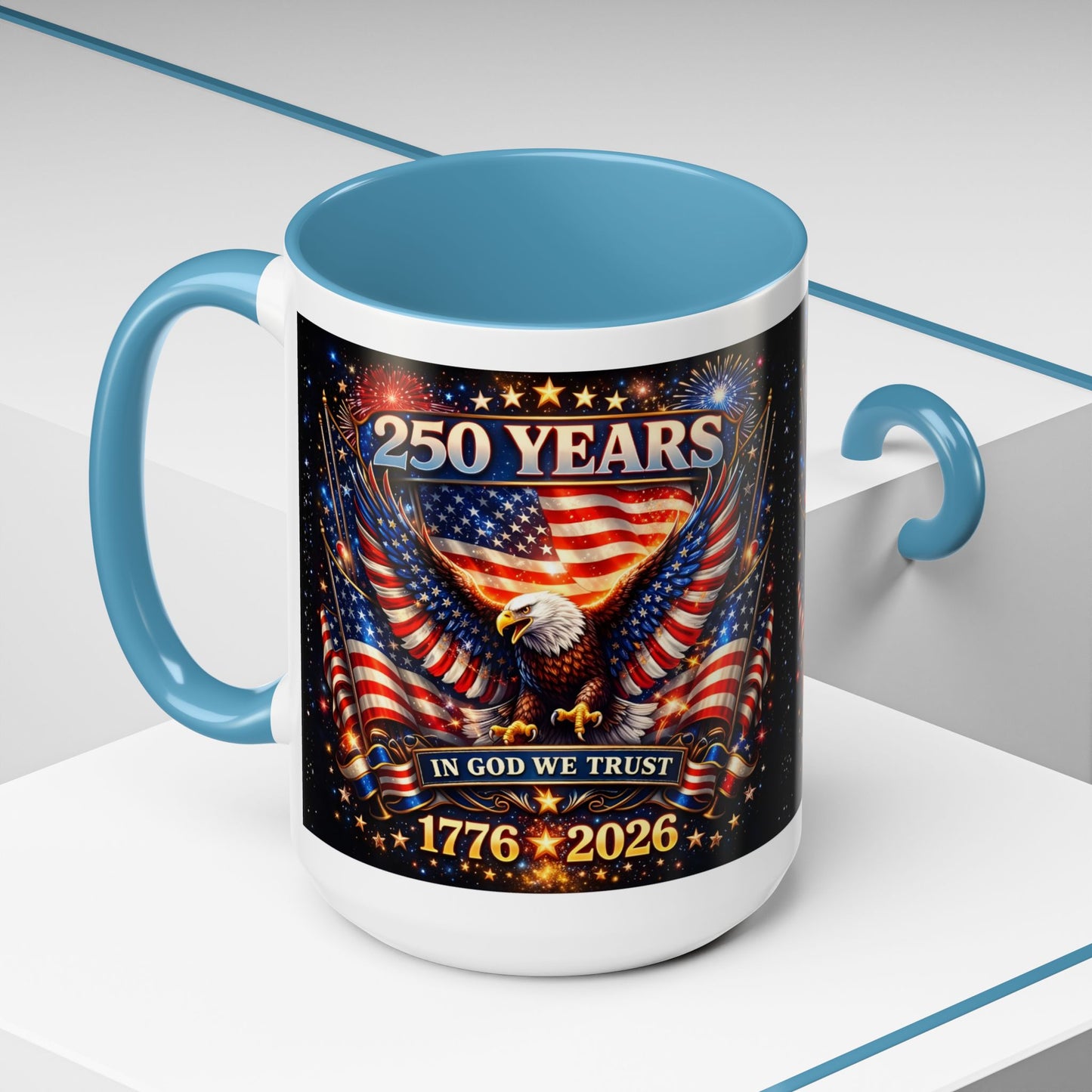 250 Years 1776–2026 Eagle American Flag Accent Coffee Mug — Patriotic Independence Day Gift (11/15oz)