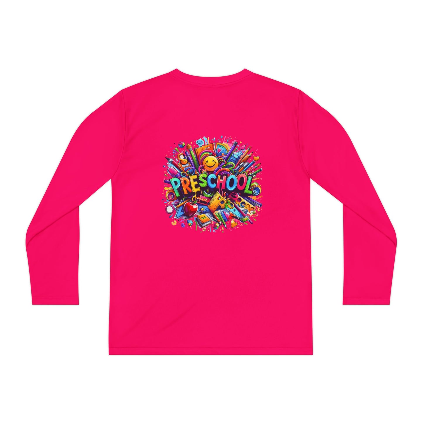 Youth Preschool Long Sleeve Tee - Colorful School Supplies Design