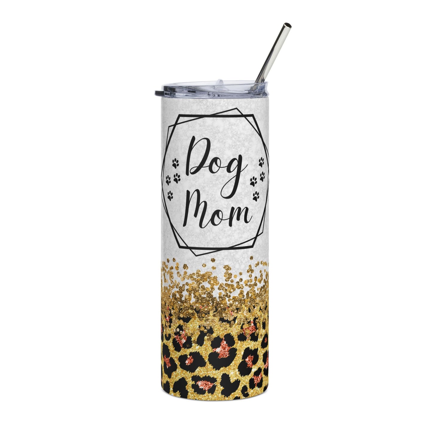 Dog Mom Leopard 20oz Stainless Steel Tumbler – Insulated Travel Cup with Straw