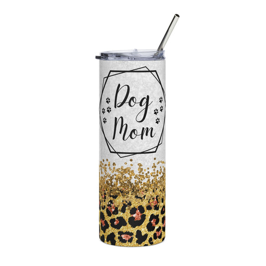 Dog Mom Leopard 20oz Stainless Steel Tumbler – Insulated Travel Cup with Straw