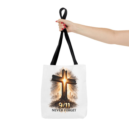 9/11 Never Forget Cross Memorial Tote Bag — Patriotic Remembrance Shopper
