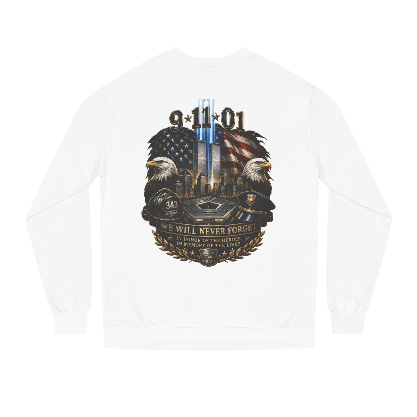 9/11 Memorial Sweatshirt — We Will Never Forget Tribute Crewneck