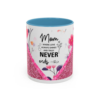 Mom Forever Coffee Mug — "Where Love Always Shines and Truly Never Ends" Floral Accent