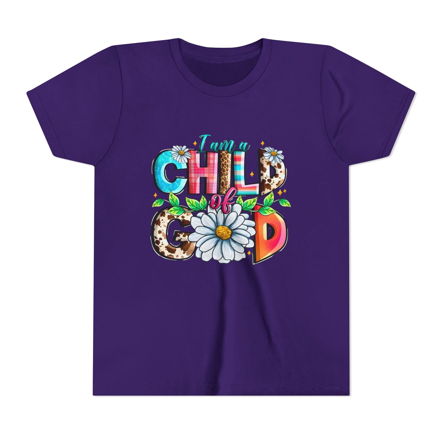 Youth Tee — "I Am a Child of God" Floral Christian Graphic