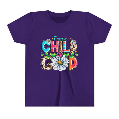 Youth Tee — "I Am a Child of God" Floral Christian Graphic