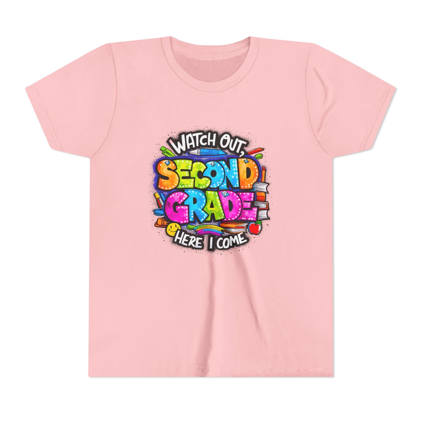 Second Grade Kids Tee - "Watch Out Second Grade Here I Come" Colorful Back-to-School Shirt