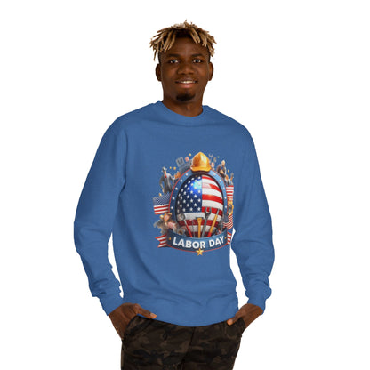 Labor Day Sweatshirt - American Flag Working Hands Design