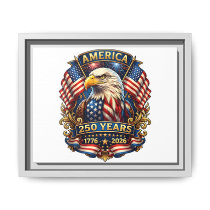 America 250th Anniversary Framed Canvas — Patriotic Bald Eagle Wall Art