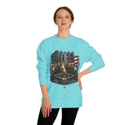 9/11 Memorial Crewneck Sweatshirt — We Will Never Forget Tribute