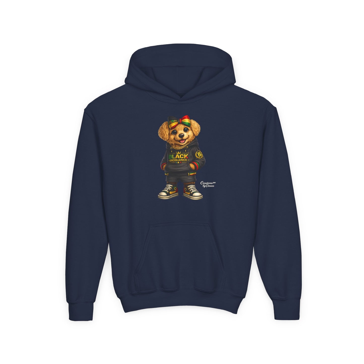 Youth Hoodie — Black Excellence Bear Graphic Sweatshirt (Kids)
