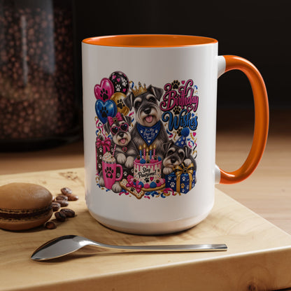 Birthday Wishes Dog Coffee Mug — Cute Paw Print Celebration Mug (11/15oz)