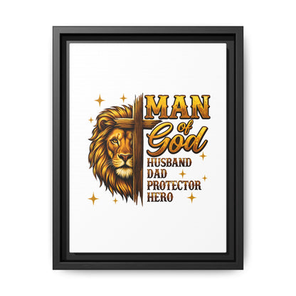 Man of God Framed Canvas Art — 'Man of God: Husband, Dad, Protector, Hero' Religious Wall Decor