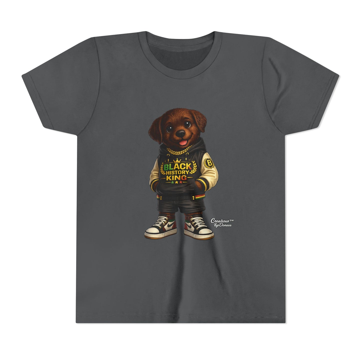 Youth Tee — 'Black History King' Puppy Graphic Shirt