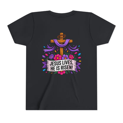 Youth Tee — "Jesus Lives, He Is Risen!" Easter Christian Tee