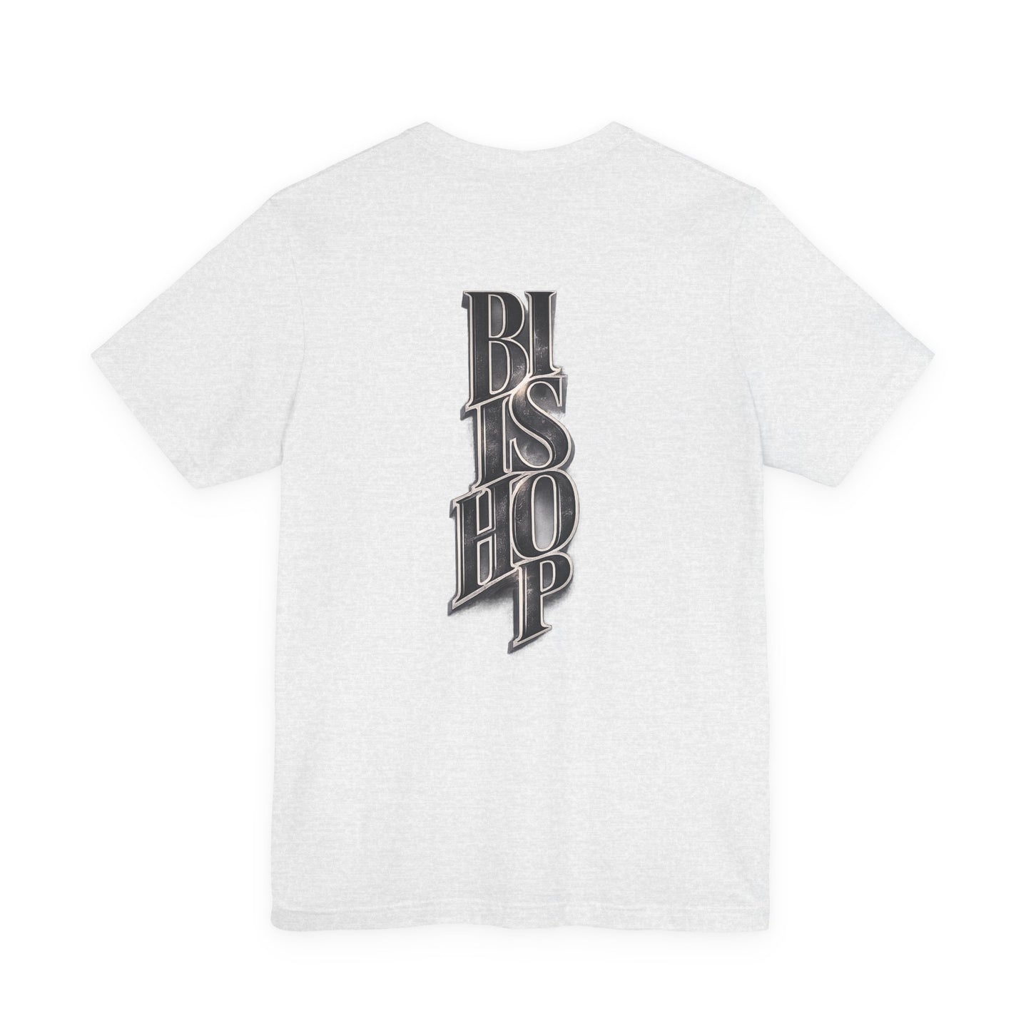 Bishop Vertical Script Tee — Vintage Gothic Lettering T-Shirt