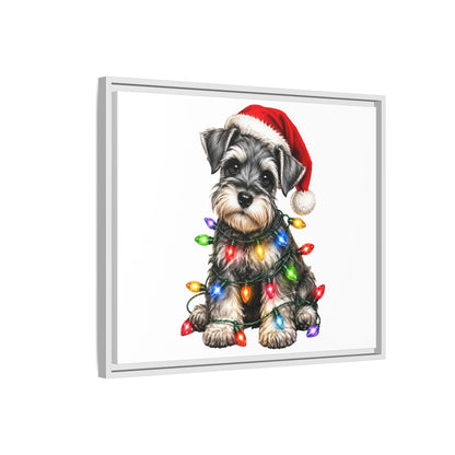 Holiday Schnauzer Canvas Print — Framed Matte Wall Art with Christmas Lights