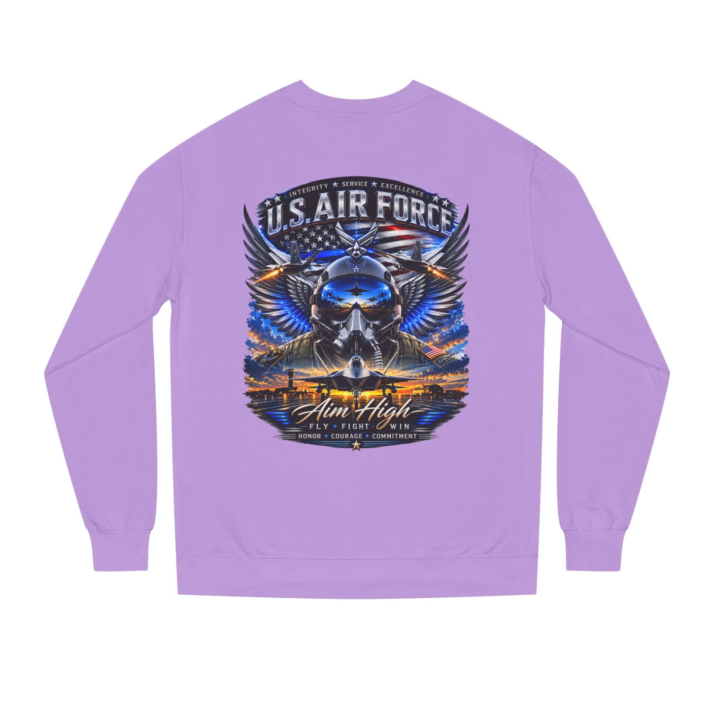 U.S. Air Force Crewneck Sweatshirt — "Aim High" Fighter Jet Graphic