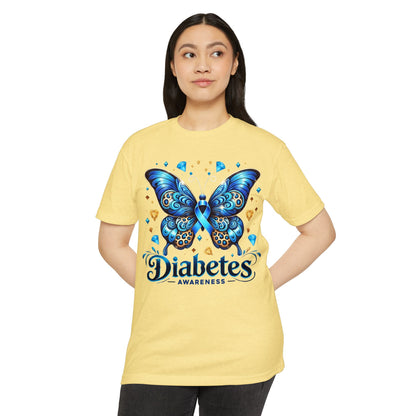 Diabetes Awareness Butterfly T-Shirt — Blue Ribbon Support Tee