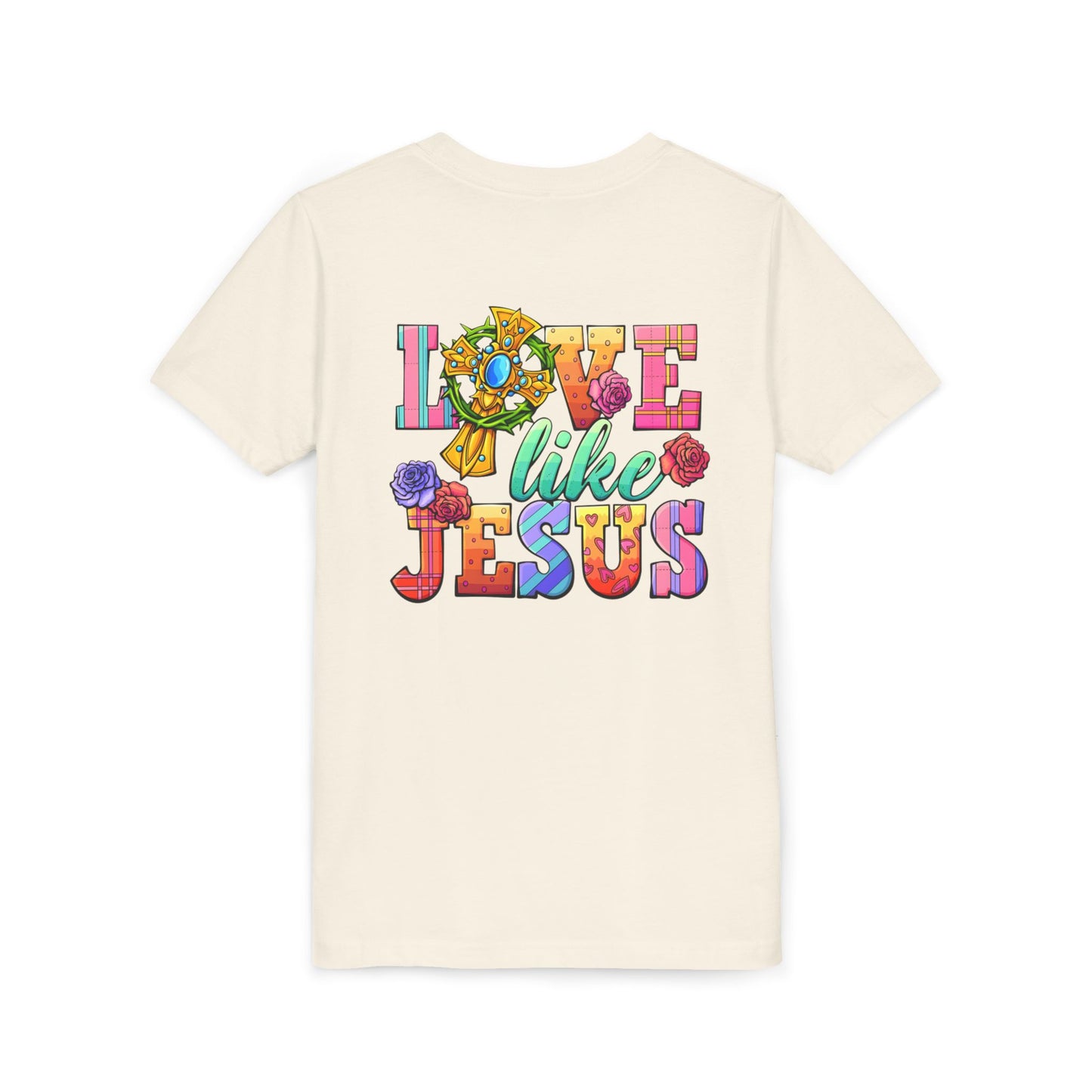 Youth Tee — "Love Like Jesus" Colorful Faith Graphic