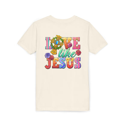 Youth Tee — "Love Like Jesus" Colorful Faith Graphic